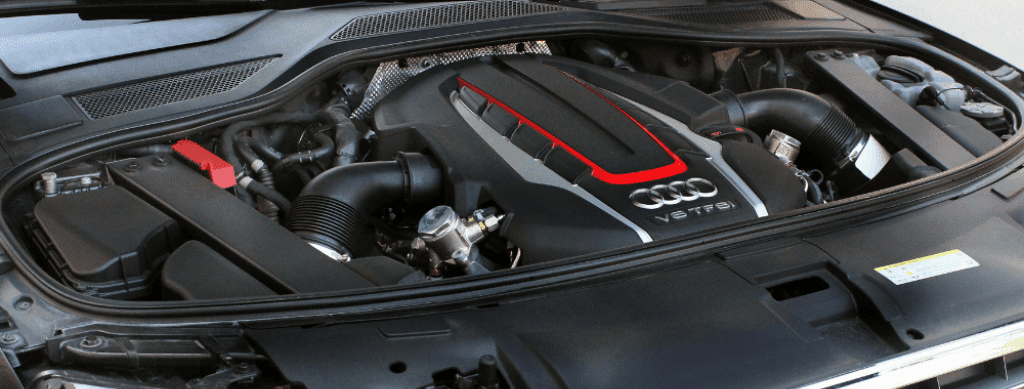 Audi engine repair in Franklin, MA by Advanced European Repair. Image of an Audi S8 engine bay, highlighting precision diagnostics, maintenance, and performance-focused service for luxury European vehicles.