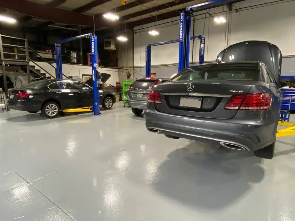 Advanced European Repair shop floor with Mercedes-Benz in service – European car specialists Franklin, MA